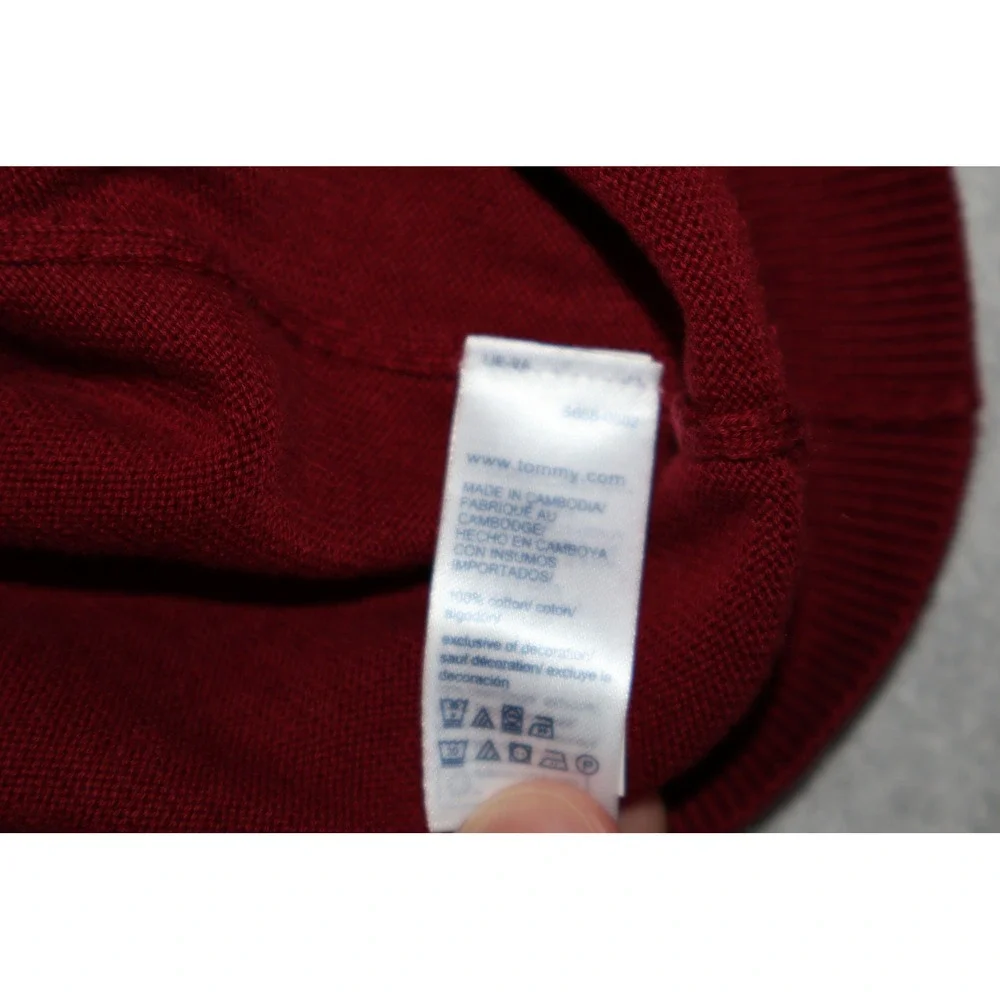 Tommy Hilfiger Sweater Mens XXL Red 1/4 Zip Cotton Pullover Logo Mock Neck